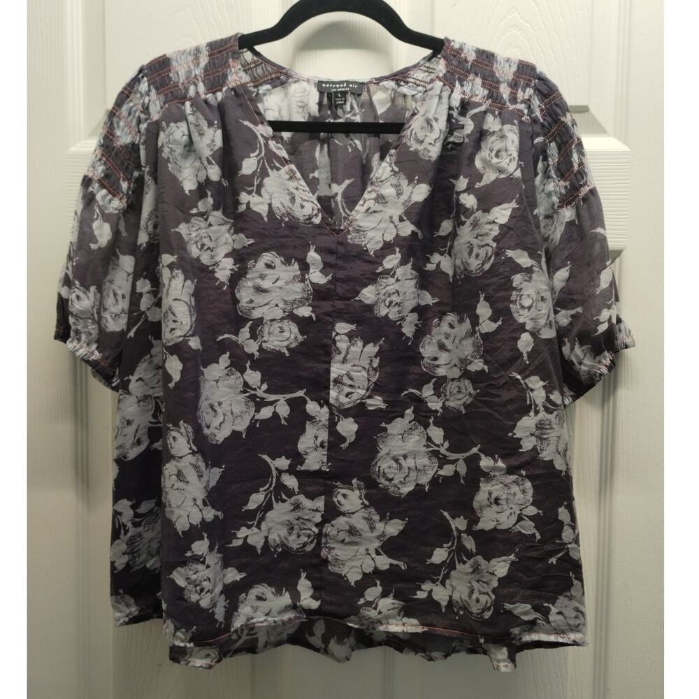 Current Air Blue/Gray Floral Short Sleeve Blouse